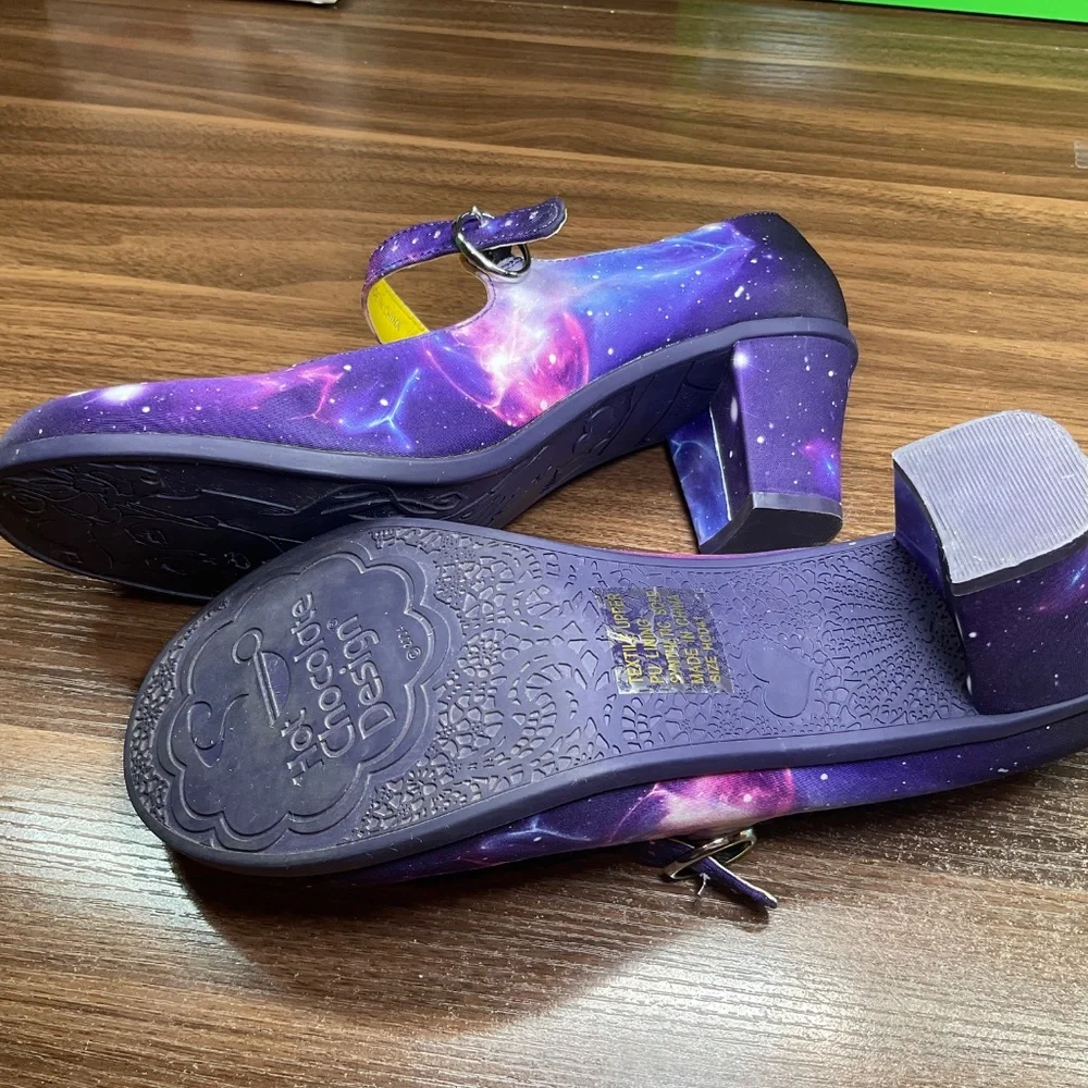 Hot chocolate design Nebula mid heel Mary Jane shoes size 11/41 purple galaxy - Picture 10 of 11
